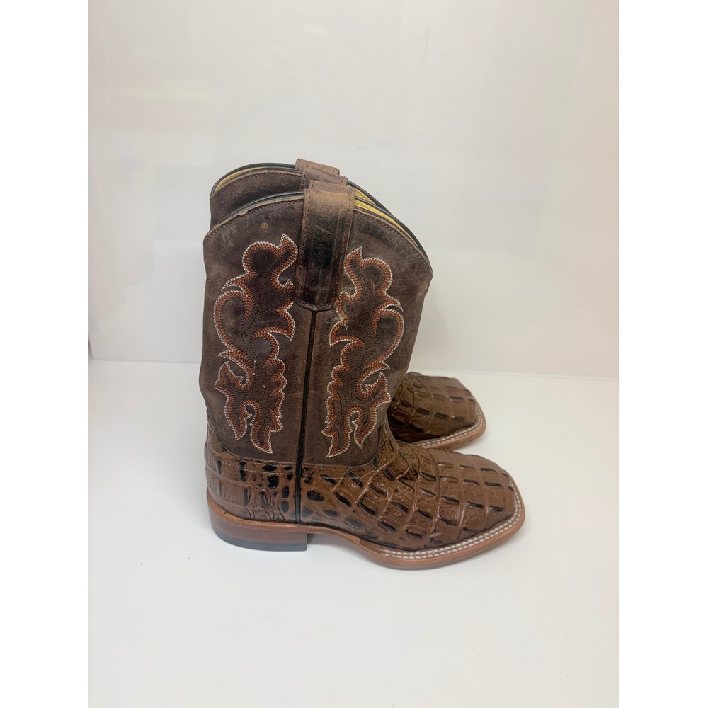 Horsepower by Anderson Bean Boys Size 1 Brown Crocodile Print Square Toe Boots